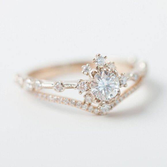 SIZE 7 925 Rose Gold Plated Snowflake Wishbone Ring - Picture 1 of 11